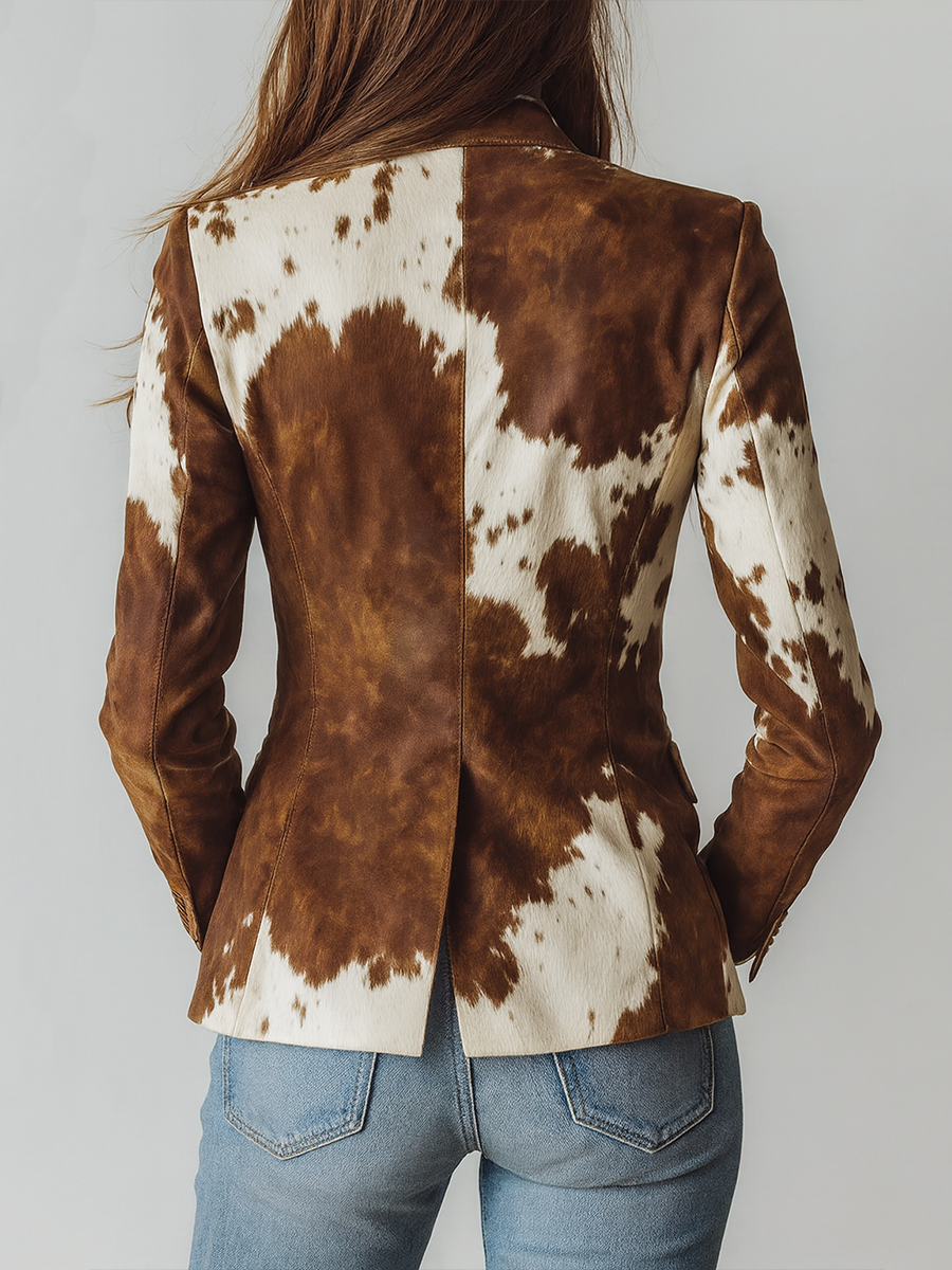 Blazer Vintage com Padrão de Vaca para Mulher – Ecológico