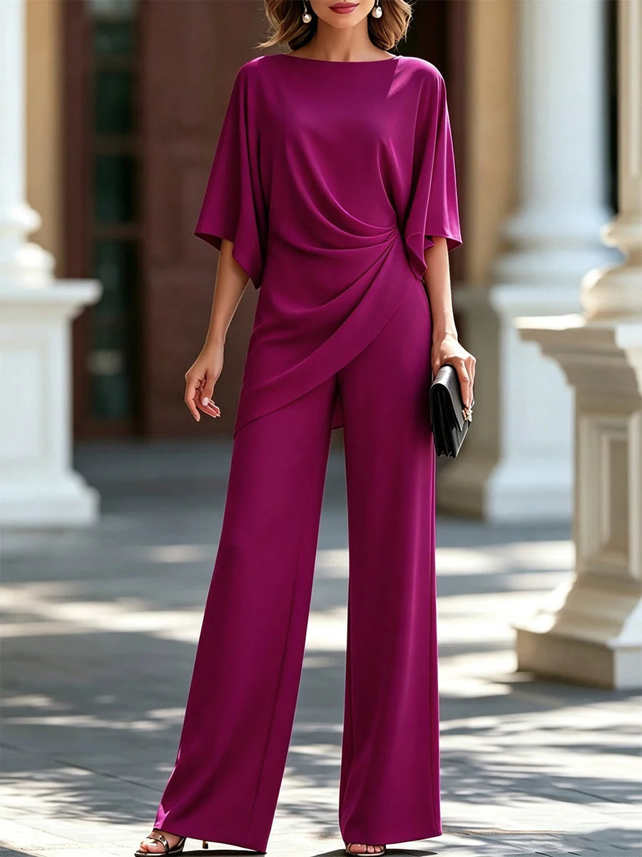 Gabriella | Conjunto de Blusa Drapada e Calças de Perna Larga