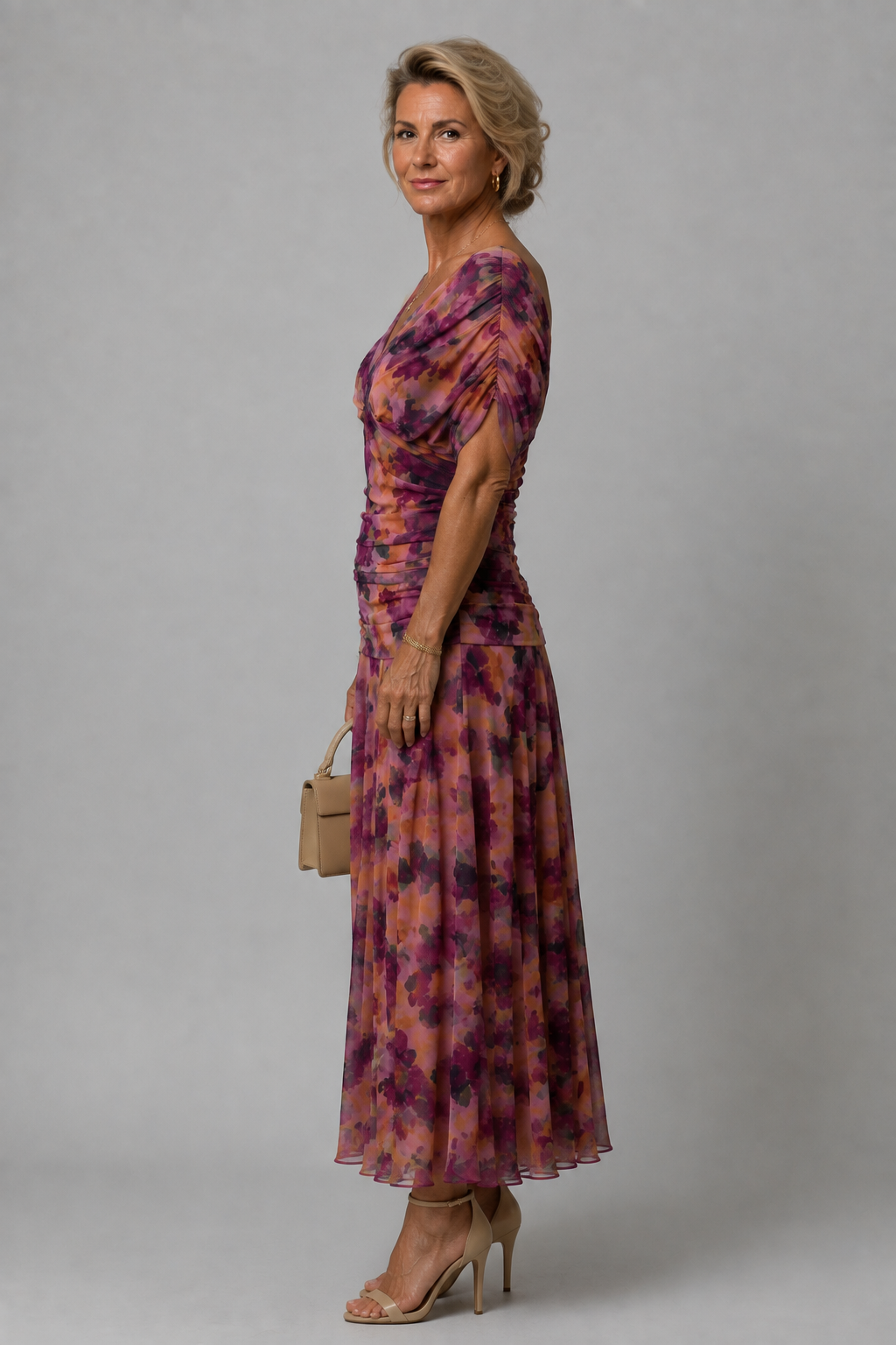 Ariane | Vestido Midi Drapeado de Ombros Descobertos