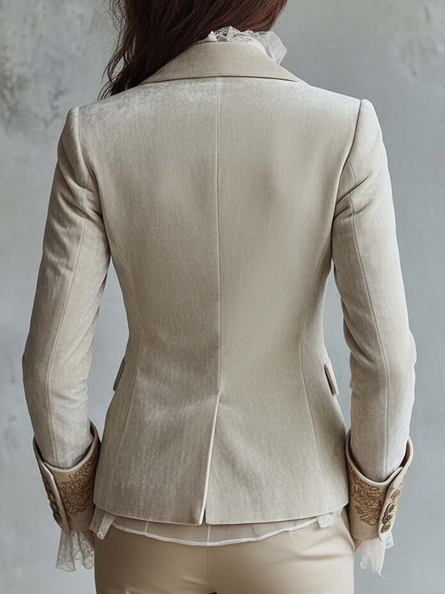 Blazer Entalhado em Marfim com Bordado para Mulher