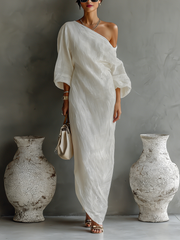 Madalena - Vestido de linho com ombros à vista