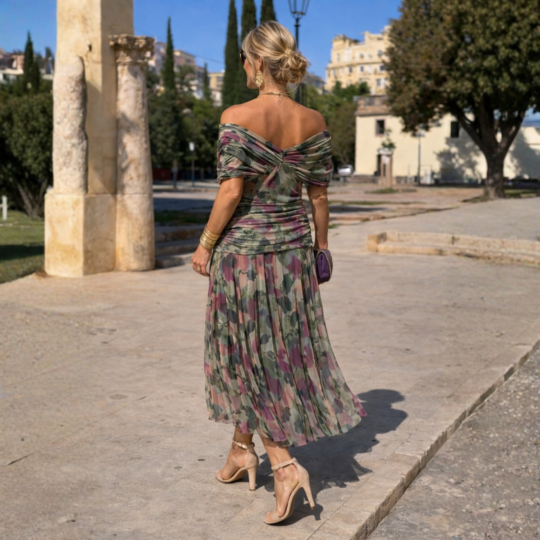 Mikaela | Vestido Longo com Decote Off-Shoulder