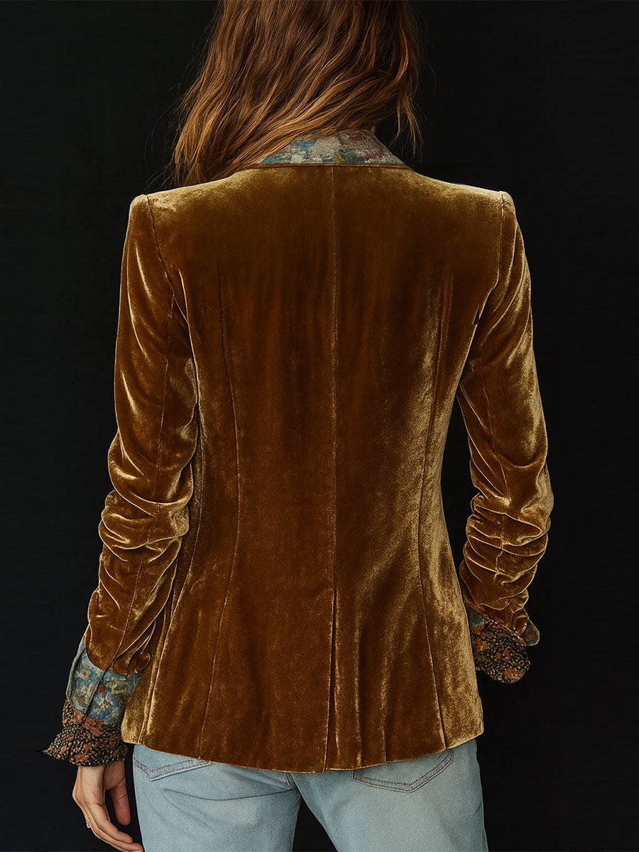 Blazer Vintage com Estampado Floral Patchwork para Mulher