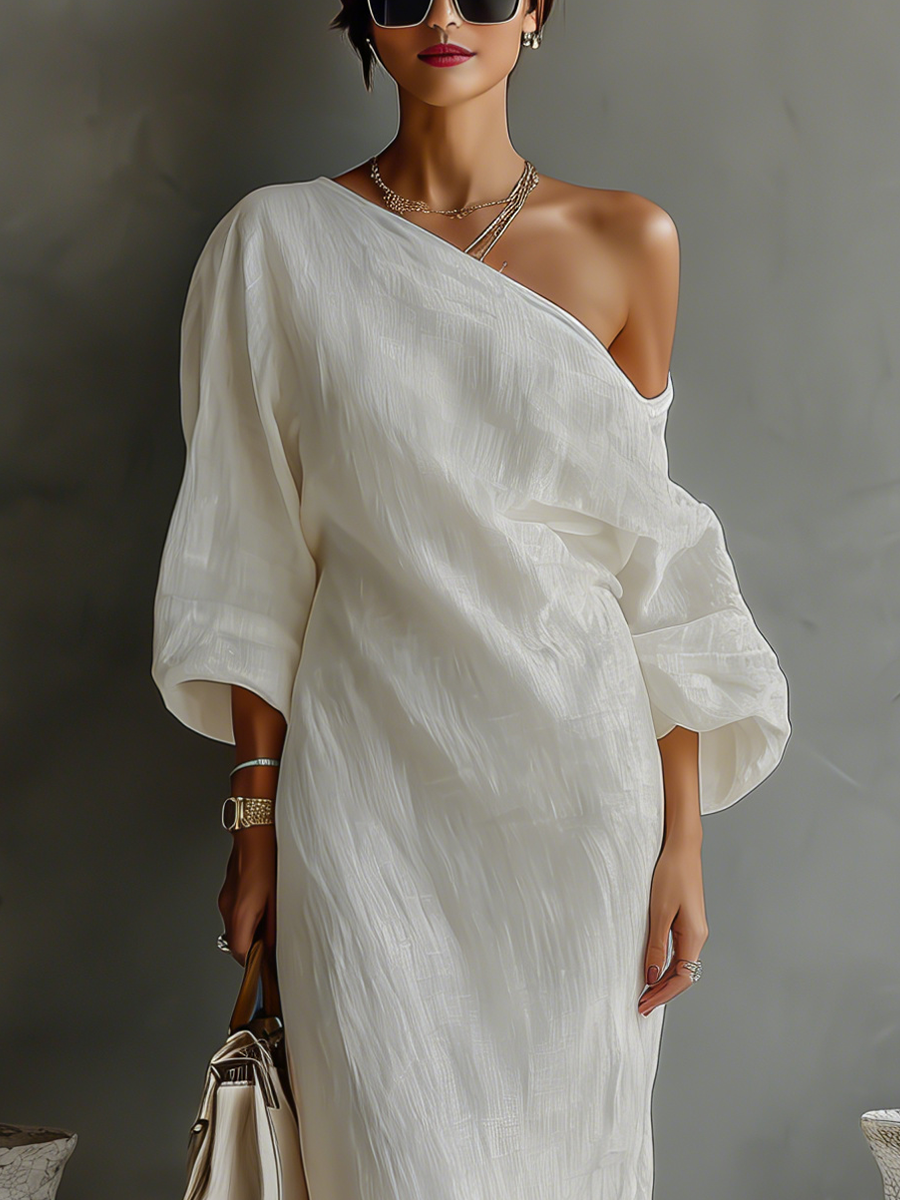 Madalena - Vestido de linho com ombros à vista