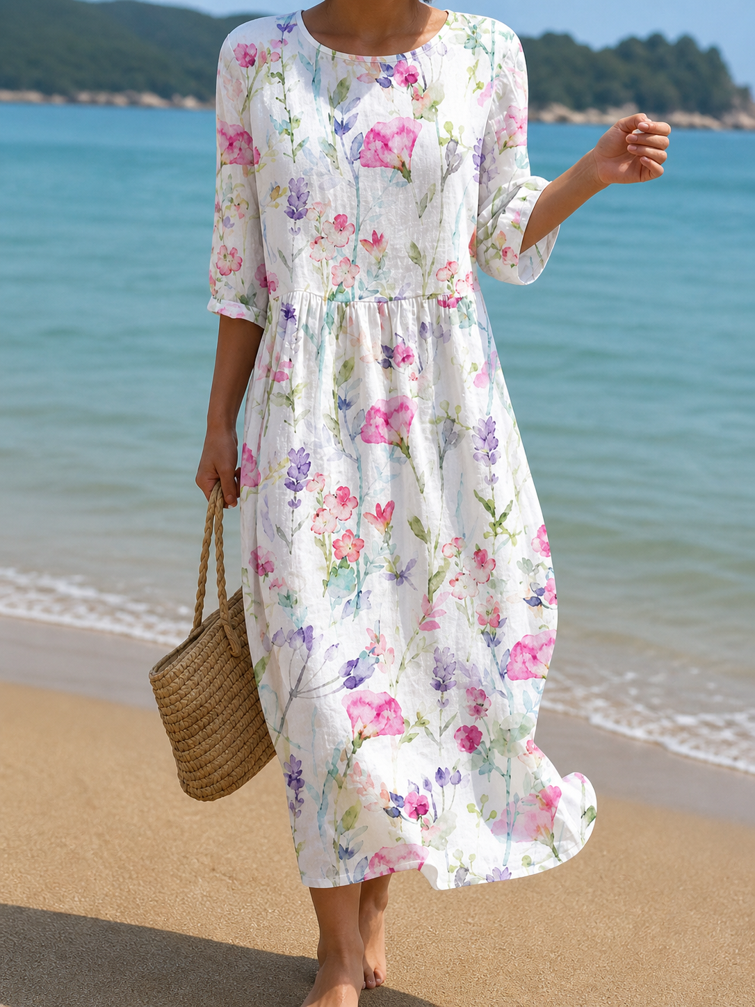 Vestido casual de mulher com estampado floral
