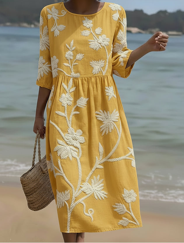 Yassy | Midikleid mit Pflanzen- und Blumendruck