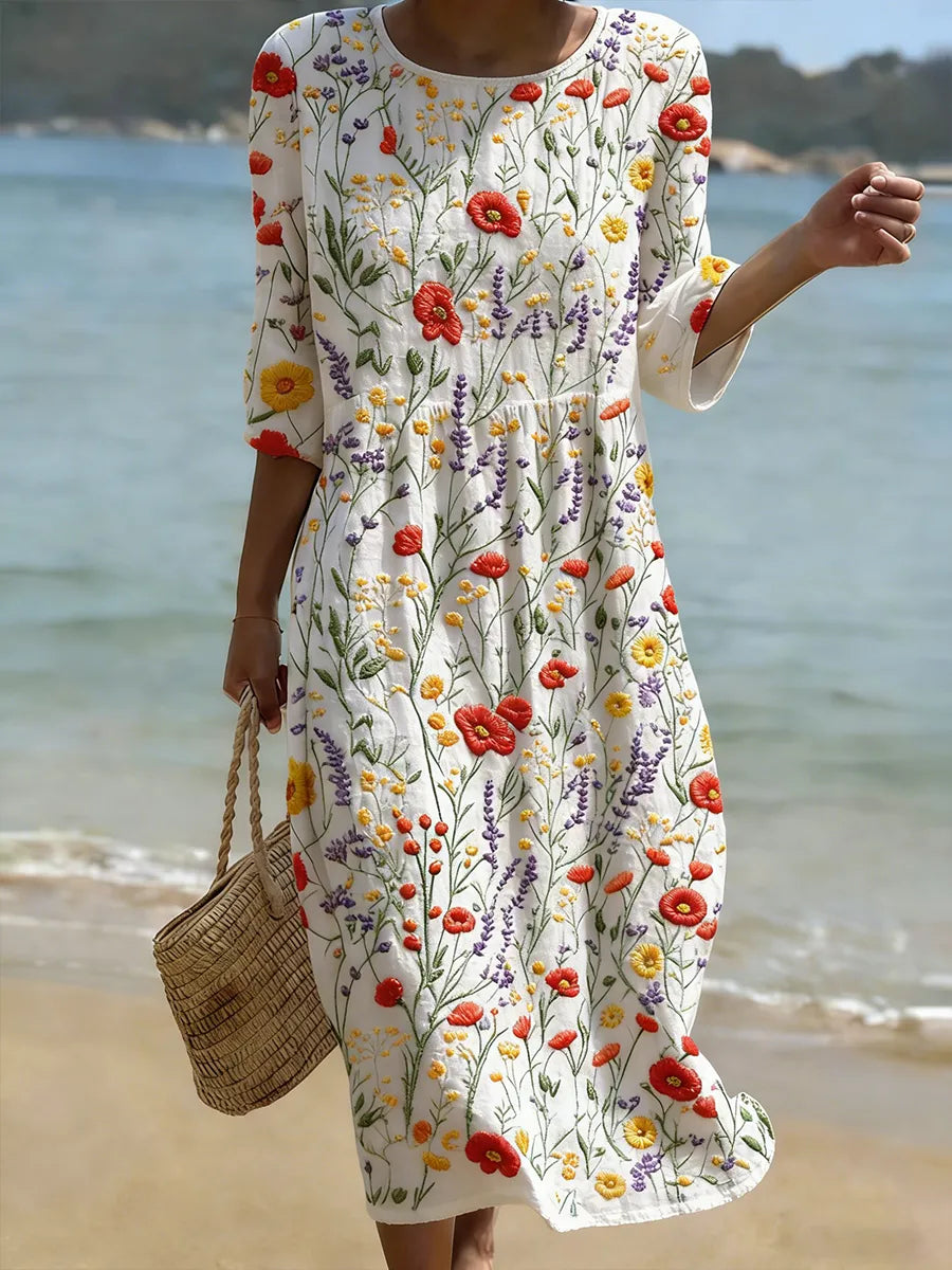 Christina | Maxikleid mit Blumendruck und Rundhalsausschnitt