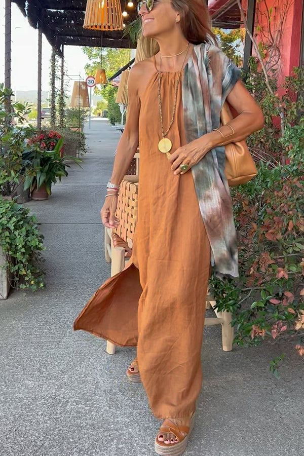 Down By The Cove Leinenmischung Halter Maxikleid