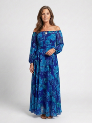 Aspen | Schulterfreies Maxikleid mit Blumenmuster