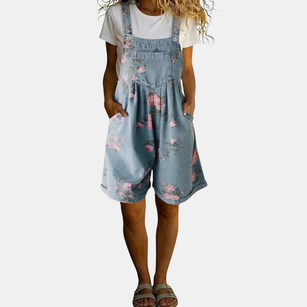 Judy | Denim com efeito vintage desbotado e toque de algodão macio - Salopete com padrão floral