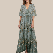EVADNE™ | Floral V-Ausschnitt Kurzärmeliges Maxikleid