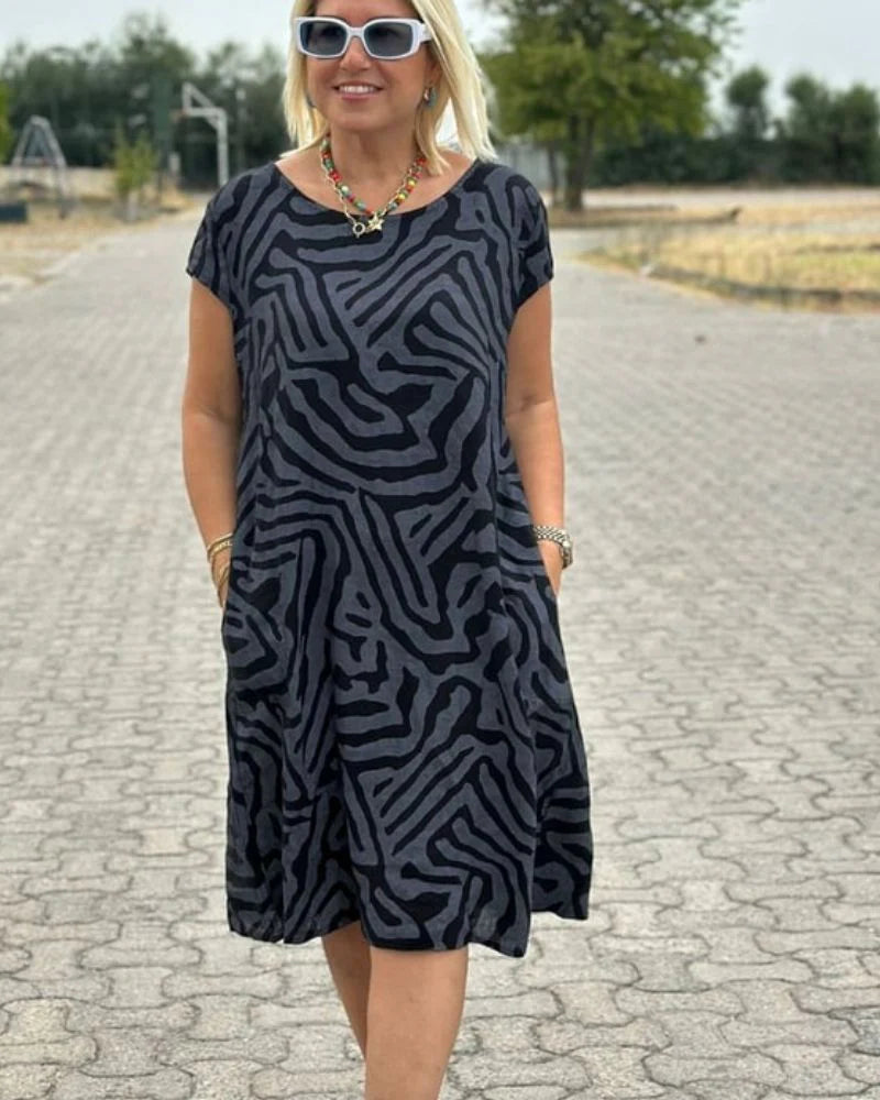 Sofia - Kleid mit Rundhalsausschnitt und Muster