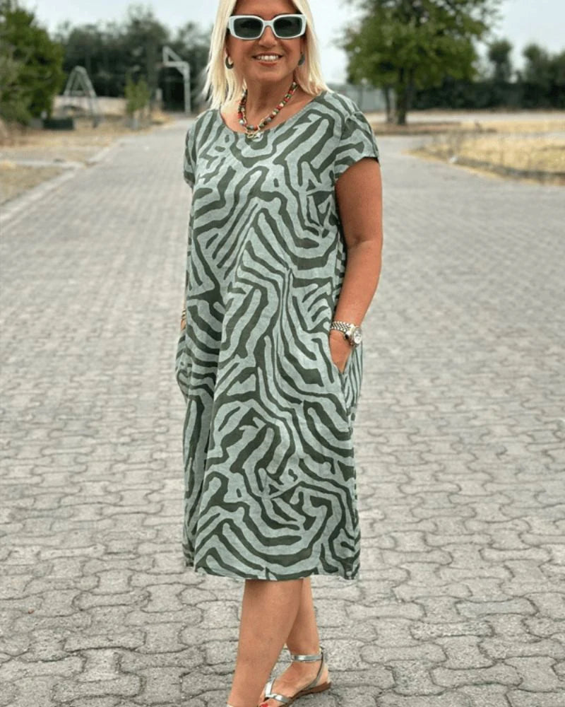 Sofia - Kleid mit Rundhalsausschnitt und Muster