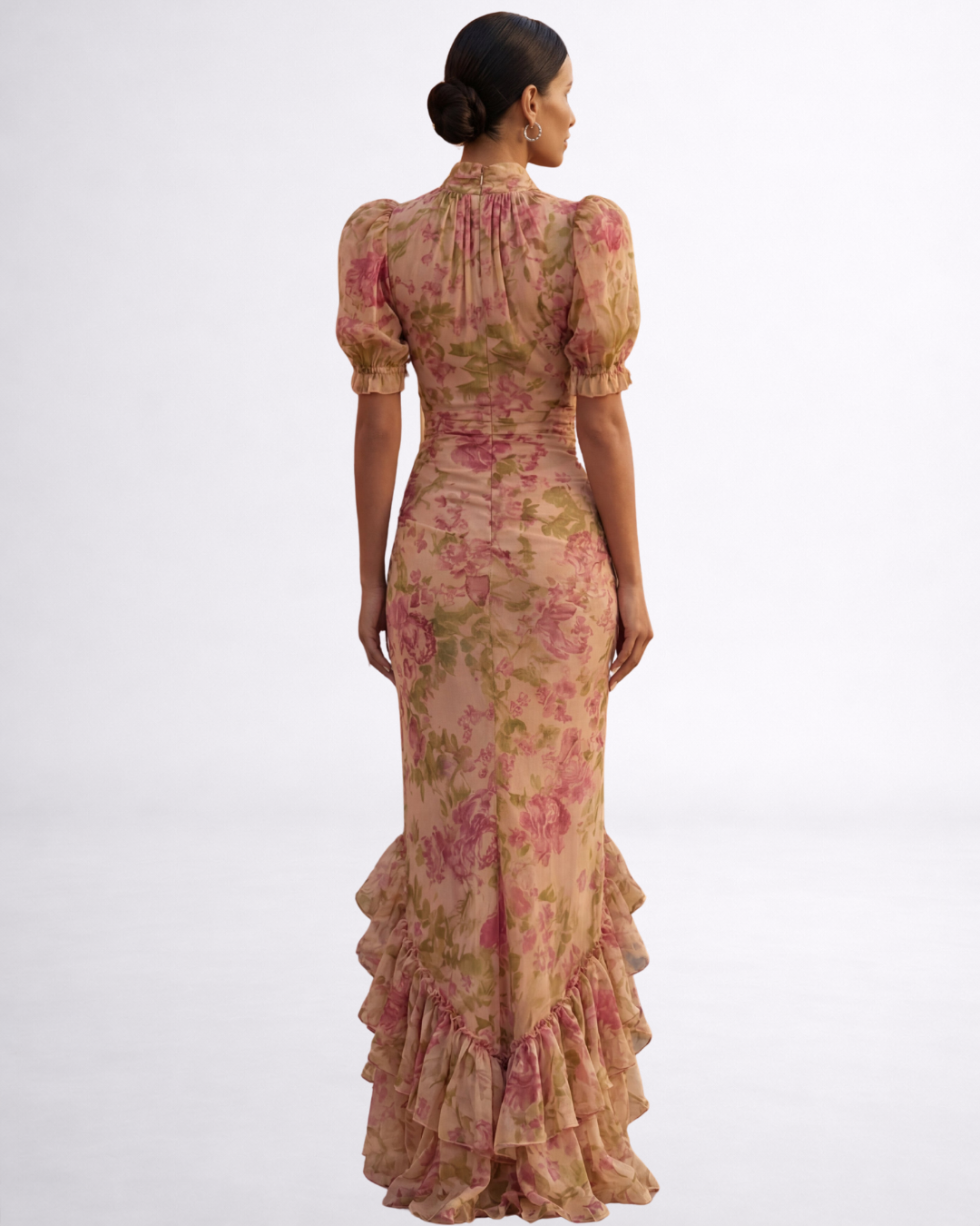 Rosario | Vestido longo com padrão floral em chiffon