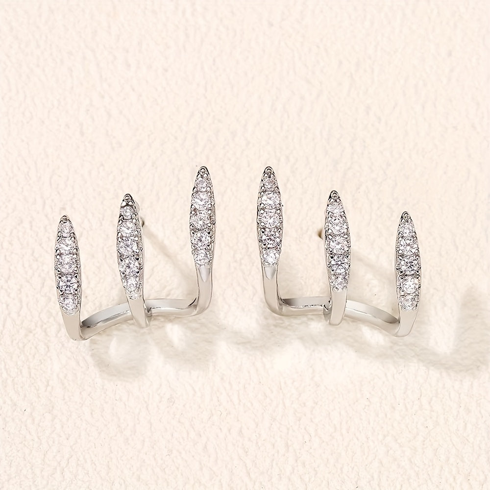 Brincos elegantes com strass de três garras