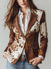 Blazer Vintage com Padrão de Vaca para Mulher – Ecológico