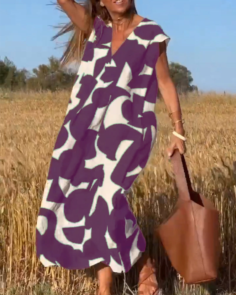 Elowen - Unregelmäßiges ärmelloses Kleid mit geometrischem Druck