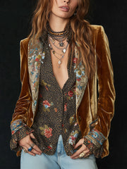 Blazer Vintage com Estampado Floral Patchwork para Mulher