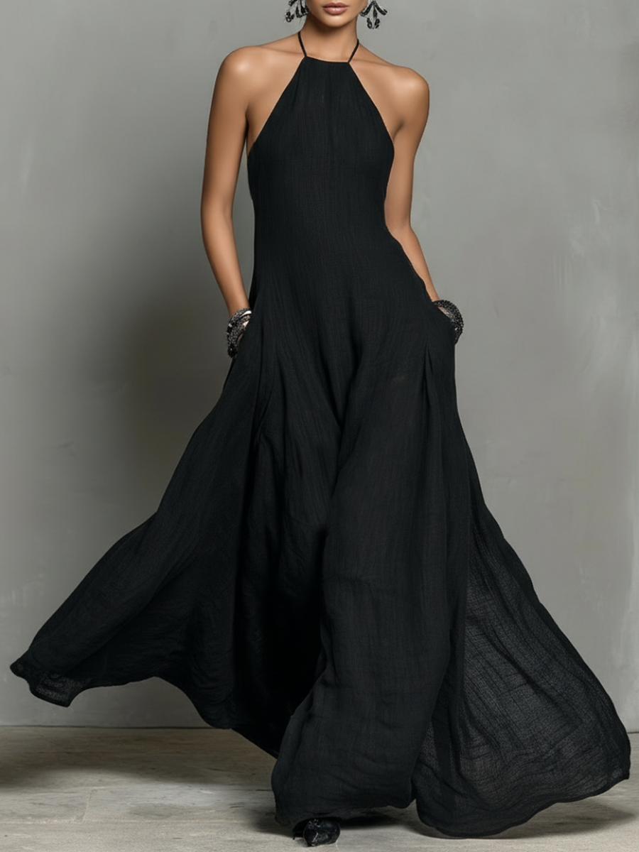 Minimalistisches Maxikleid aus Leinengemisch mit Neckholder