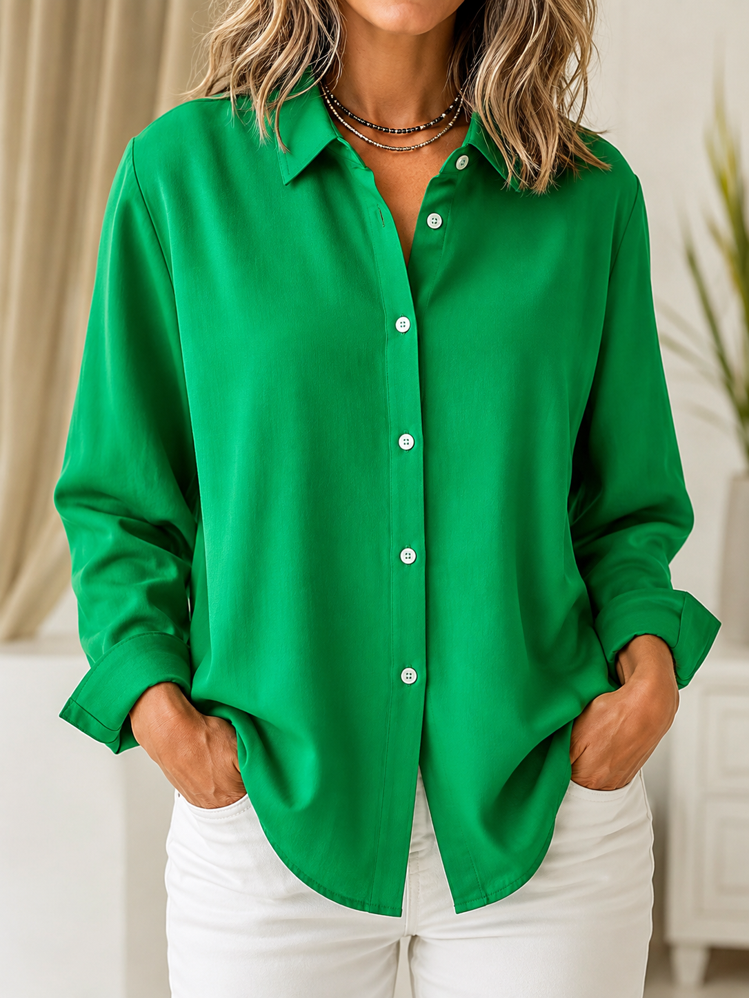 Marguerite™ | Blusa clássica lisa com botões