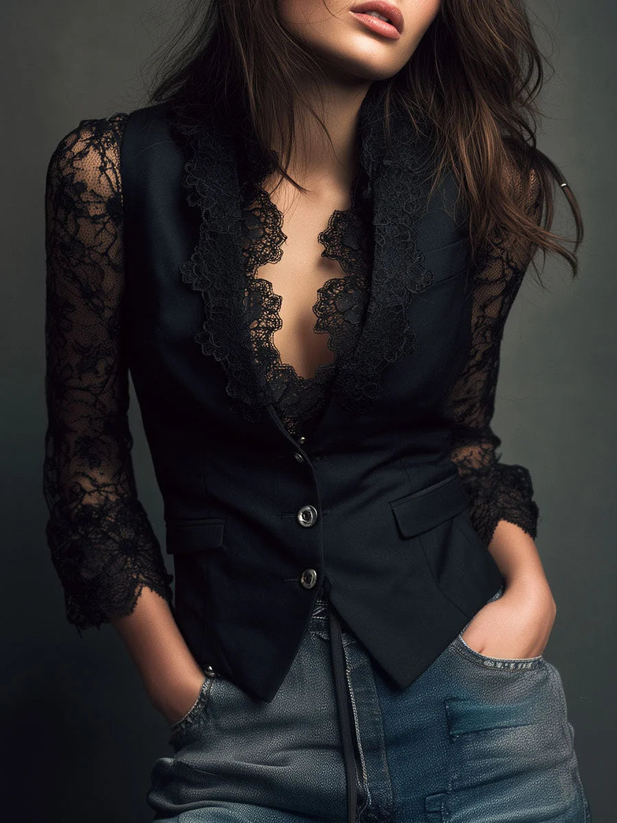 Noémie | Blazer Top com Mangas Semitransparentes