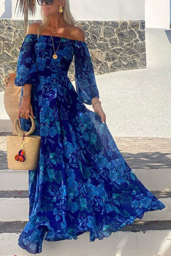 Francesca | Maxikleid mit floralem Druck und schulterfreien Ärmeln