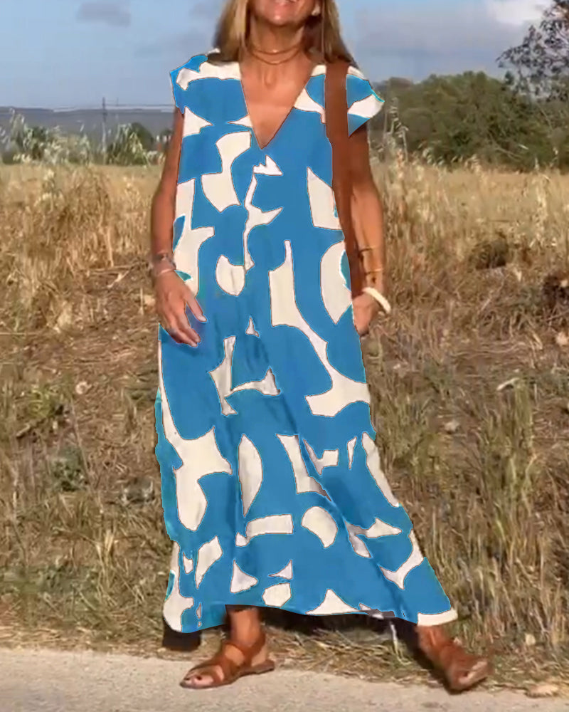 Elowen - Unregelmäßiges ärmelloses Kleid mit geometrischem Druck