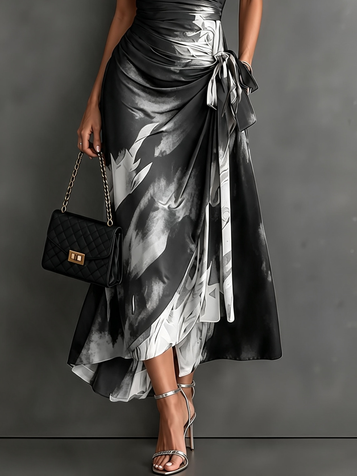 Vestido midi estampado estilo transpassado com decote em V