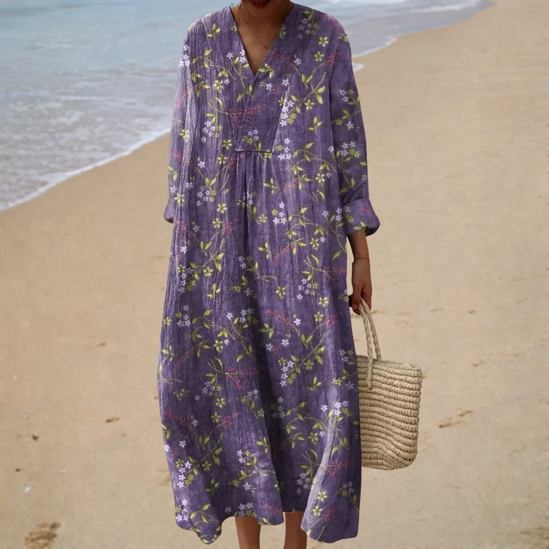 Alida vestido com estampado floral roxo