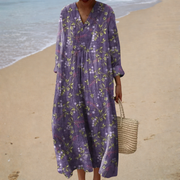 Alida vestido com estampado floral roxo