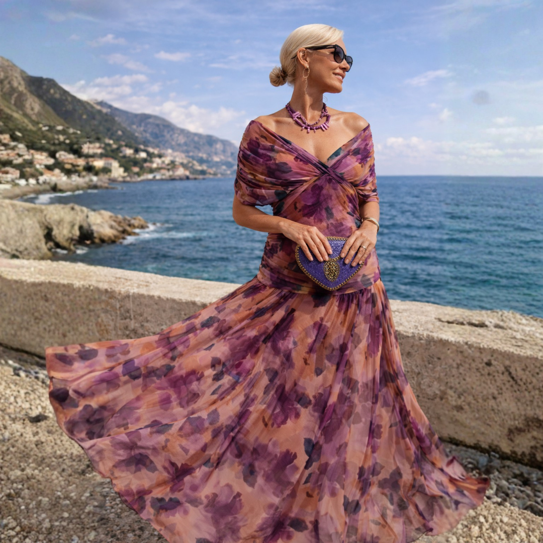 Mikaela | Vestido Longo com Decote Off-Shoulder