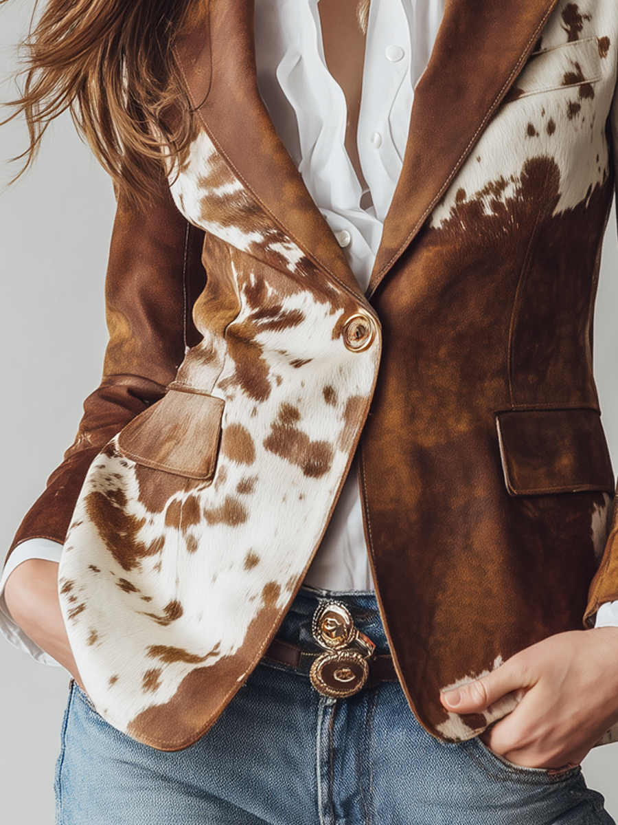 Blazer Vintage com Padrão de Vaca para Mulher – Ecológico