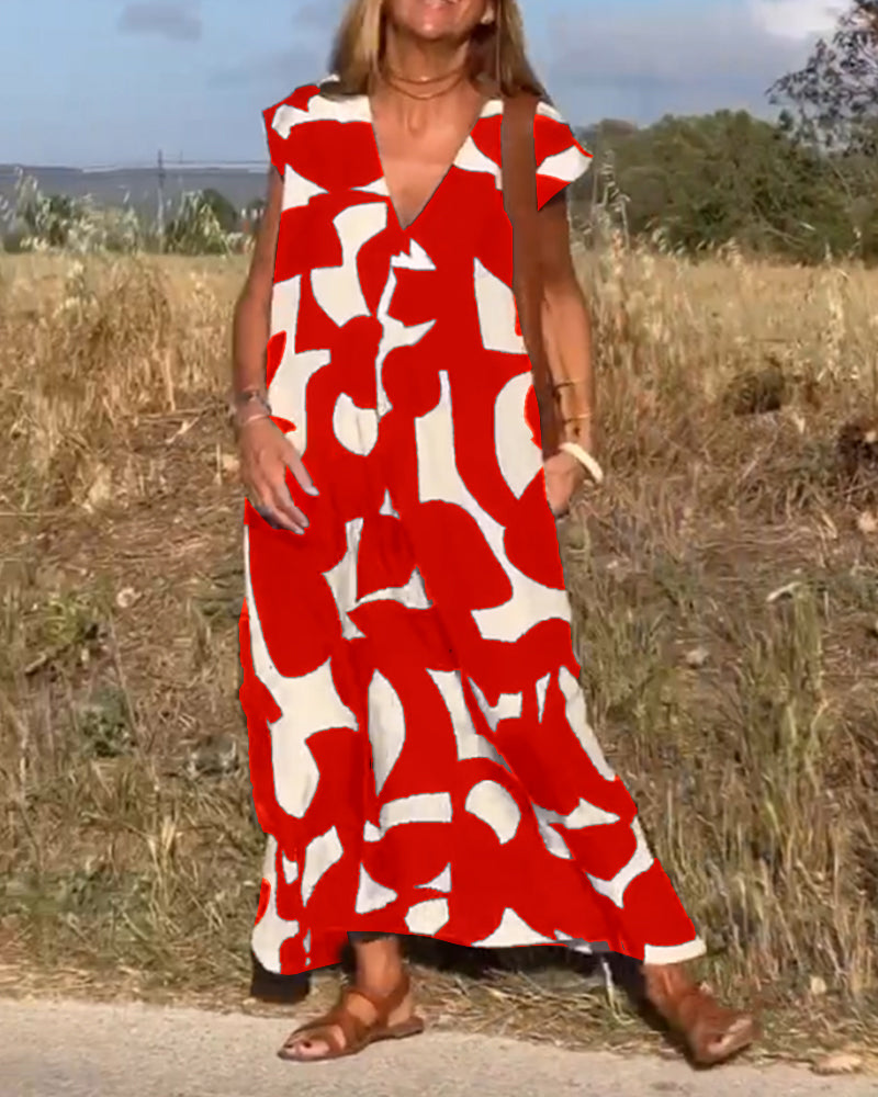 Elowen - Unregelmäßiges ärmelloses Kleid mit geometrischem Druck