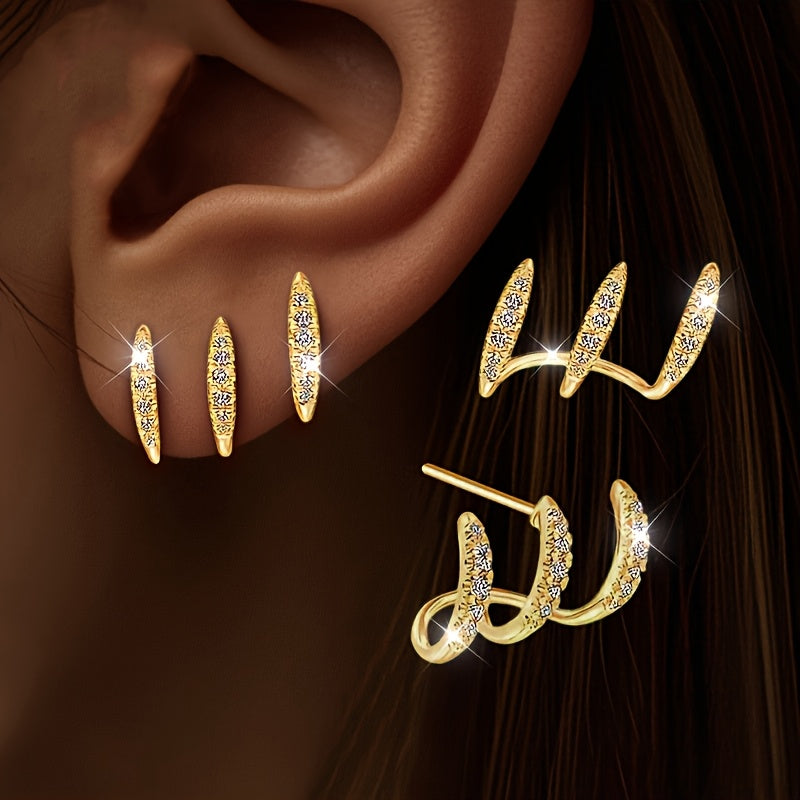 Brincos elegantes com strass de três garras