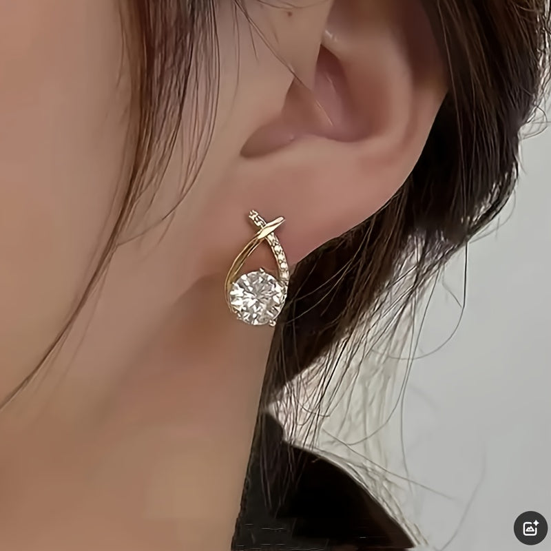 Brincos de pino com cruz dourada e zircónias