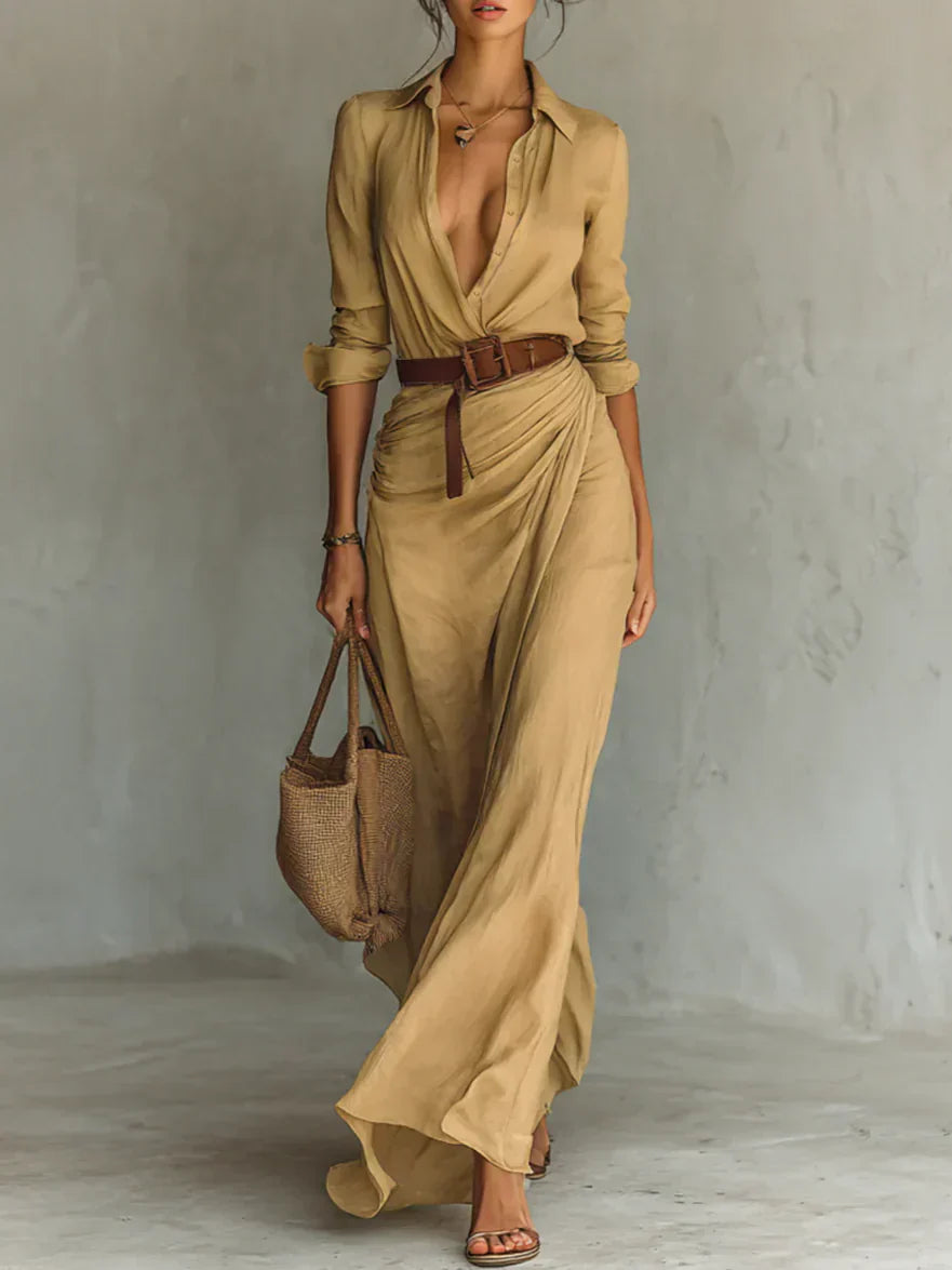 Camille™ | Maxikleid mit Drehungen und Taillengürtel