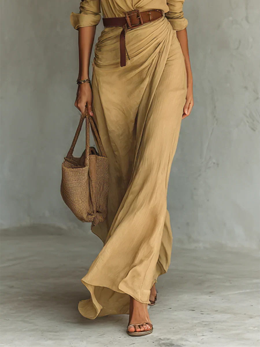 Camille™ | Maxikleid mit Drehungen und Taillengürtel