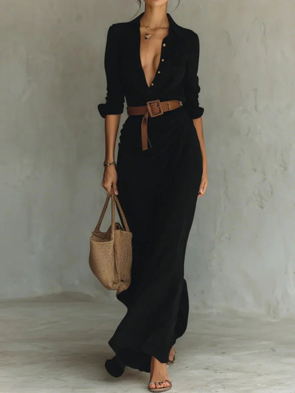Camille™ | Maxikleid mit Drehungen und Taillengürtel