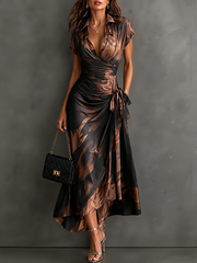 Vestido midi estampado estilo transpassado com decote em V