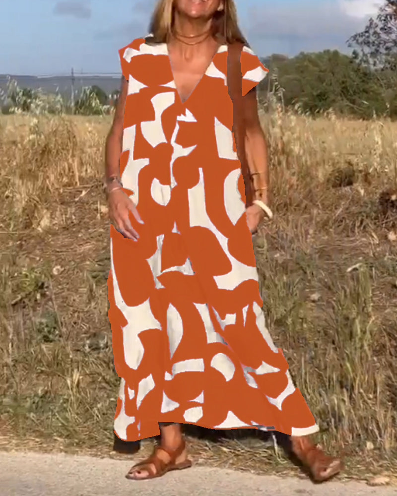 Elowen - Unregelmäßiges ärmelloses Kleid mit geometrischem Druck