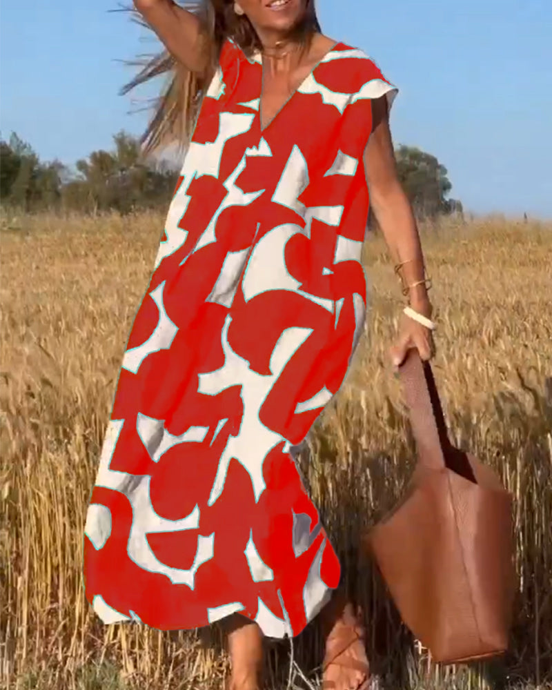 Elowen - Unregelmäßiges ärmelloses Kleid mit geometrischem Druck