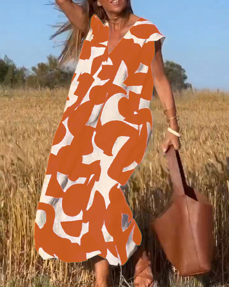 Elowen - Unregelmäßiges ärmelloses Kleid mit geometrischem Druck