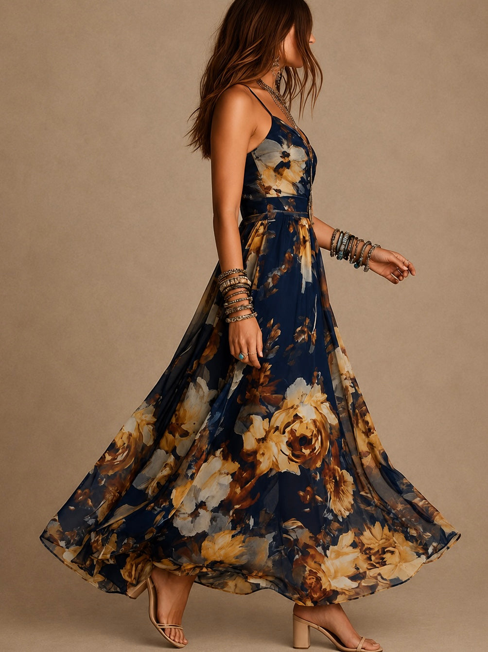Dulce - vestido comprido com padrão floral e alças