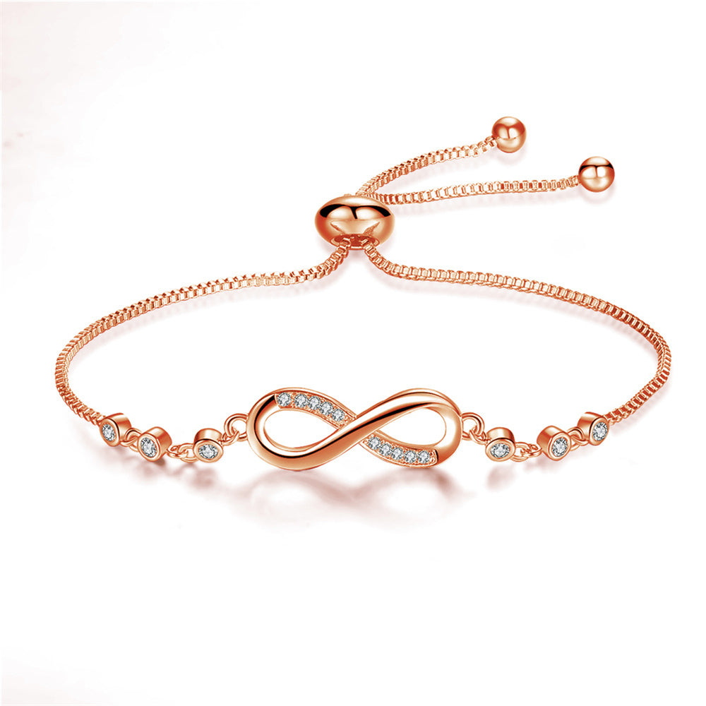 Pulseira chic ajustável em ouro rosa com símbolo do infinito