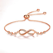 Pulseira chic ajustável em ouro rosa com símbolo do infinito