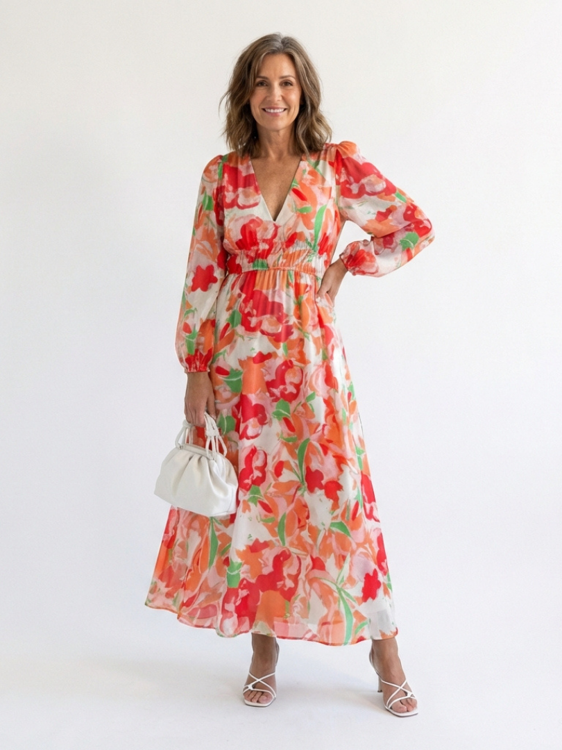 Althea | Langärmeliges Maxikleid mit Blumenmuster