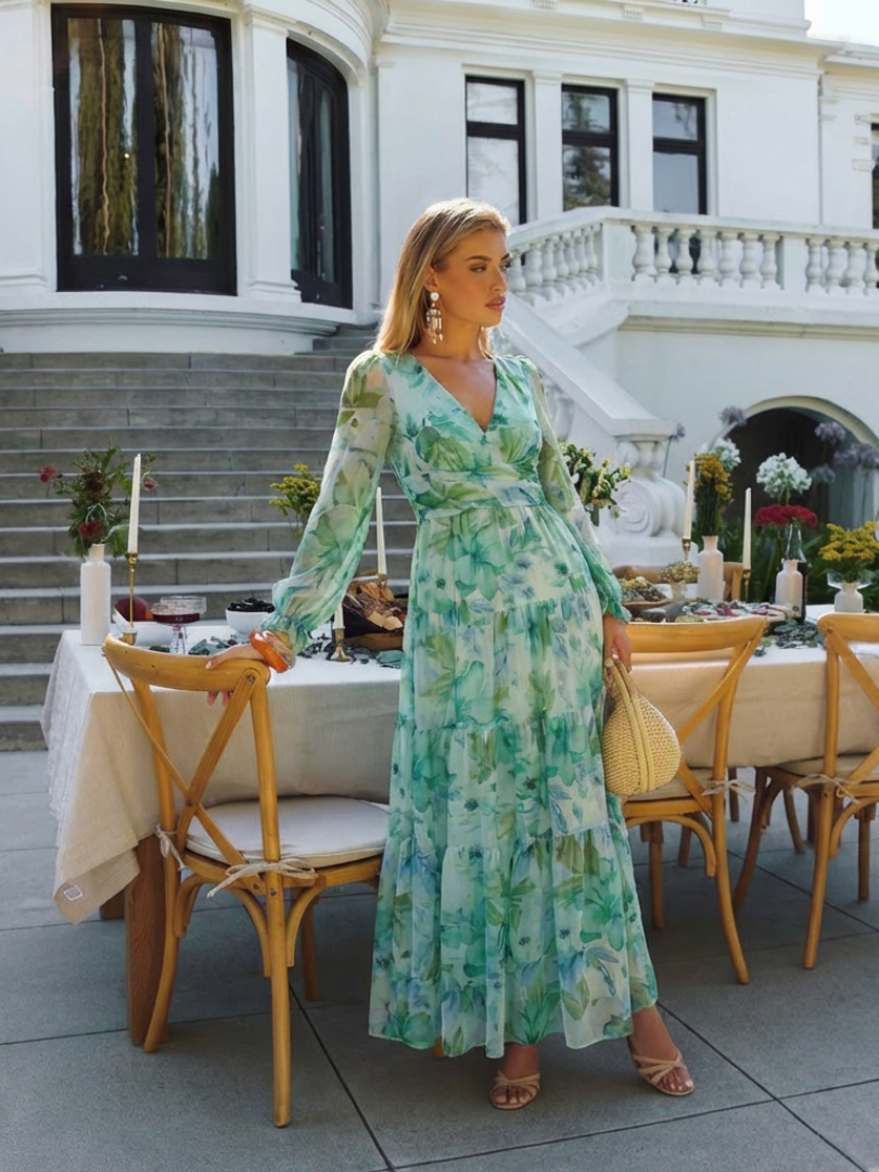Althea | Langärmeliges Maxikleid mit Blumenmuster