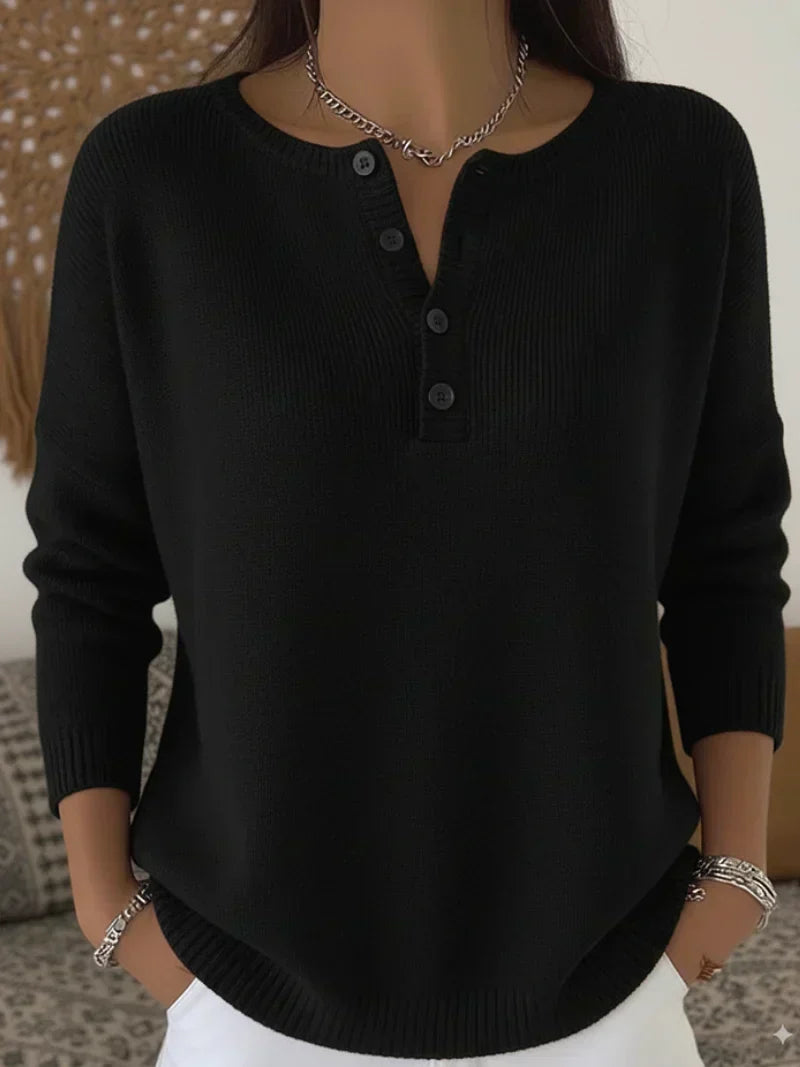 Helena™ | Camisola de Malha Henley com Botões