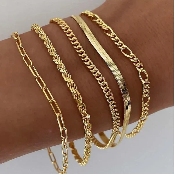 Conjunto de 5 pulseiras douradas