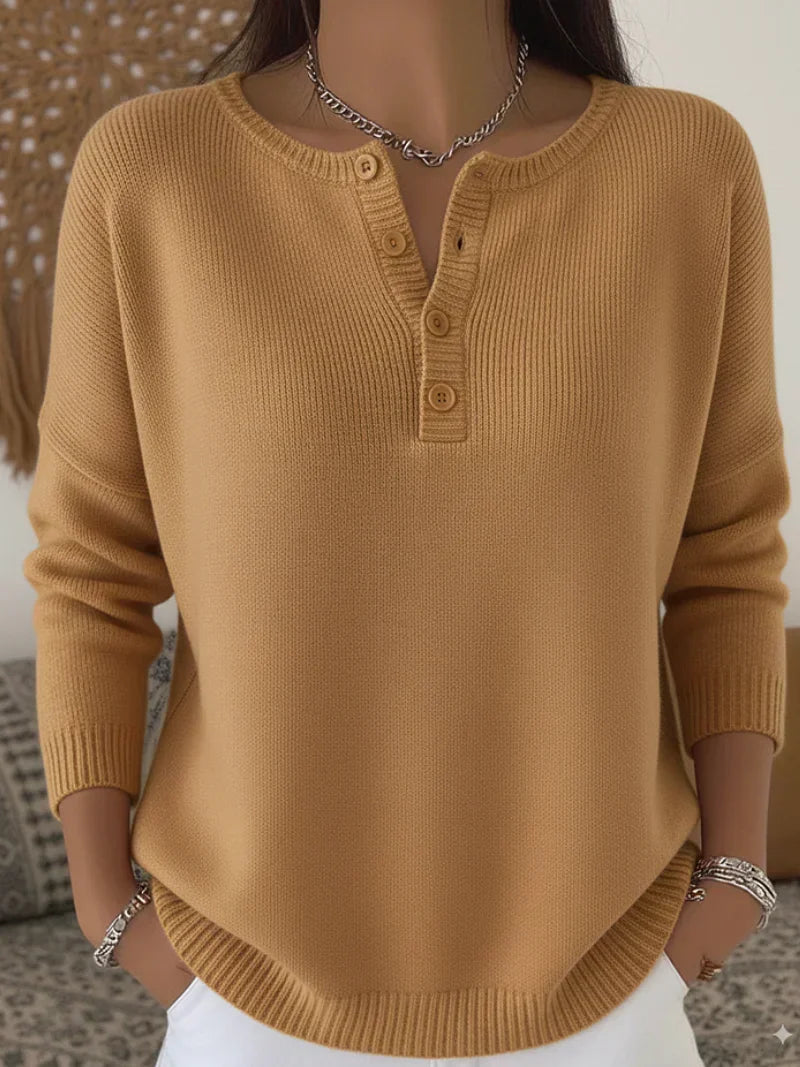 Helena™ | Camisola de Malha Henley com Botões